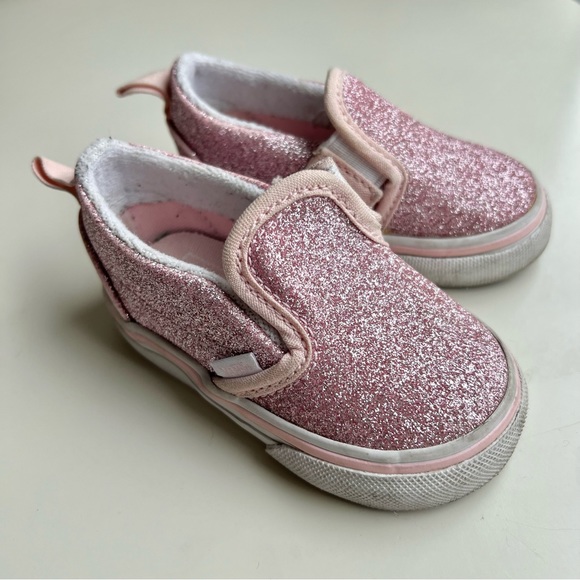 Vans Shoes Baby Girl Pink Glitter Slip On Vans Poshmark